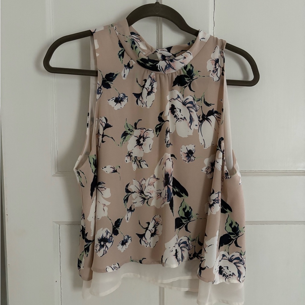 Astr Floral Sleeveless Blouse - Cream and Black